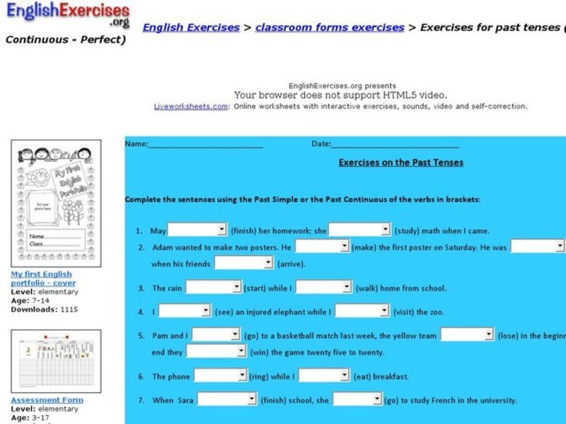 Exercises on the Past Tense Interactive