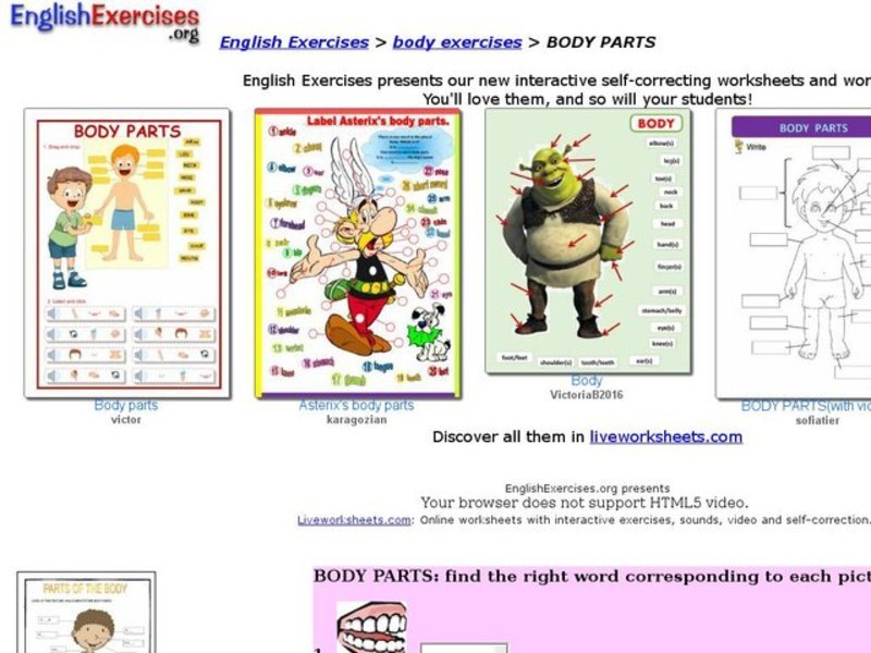 ESL: Body Parts Vocabulary Interactive
