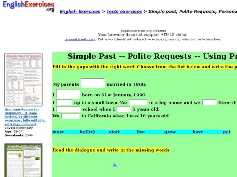 Simple Past Form Interactive