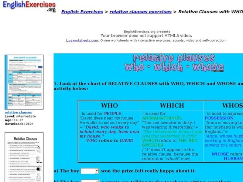 ESL: Relative Clauses-Whose, Which, Who Interactive
