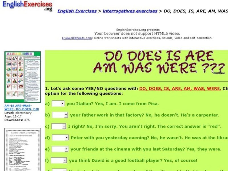 English Exercises: Interrogatives Interactive