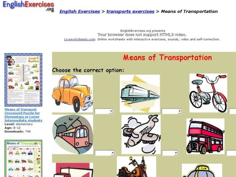 ESL Vocabulary-Transportation Interactive