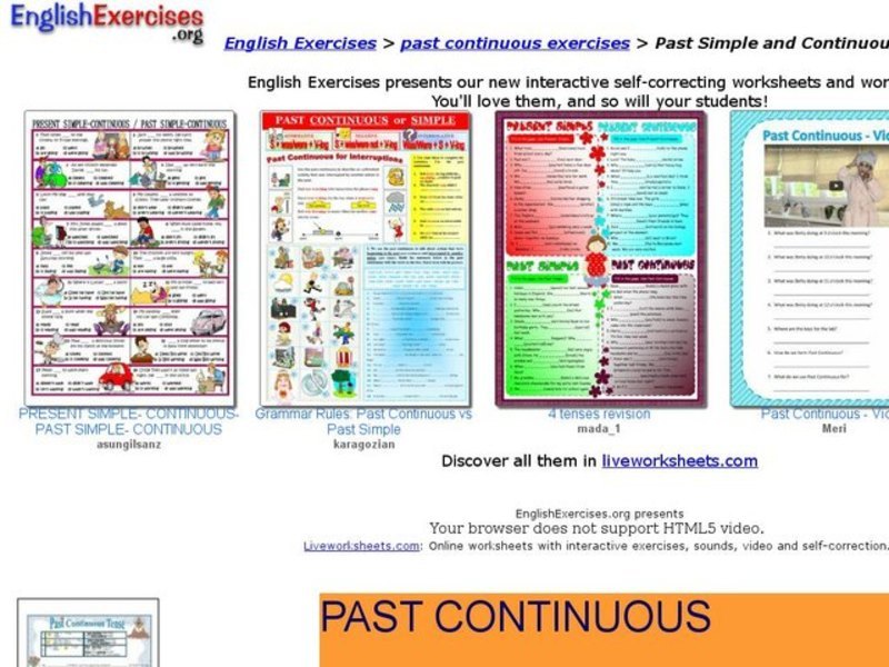 English Exercises: Past Continuous Verbs Interactive