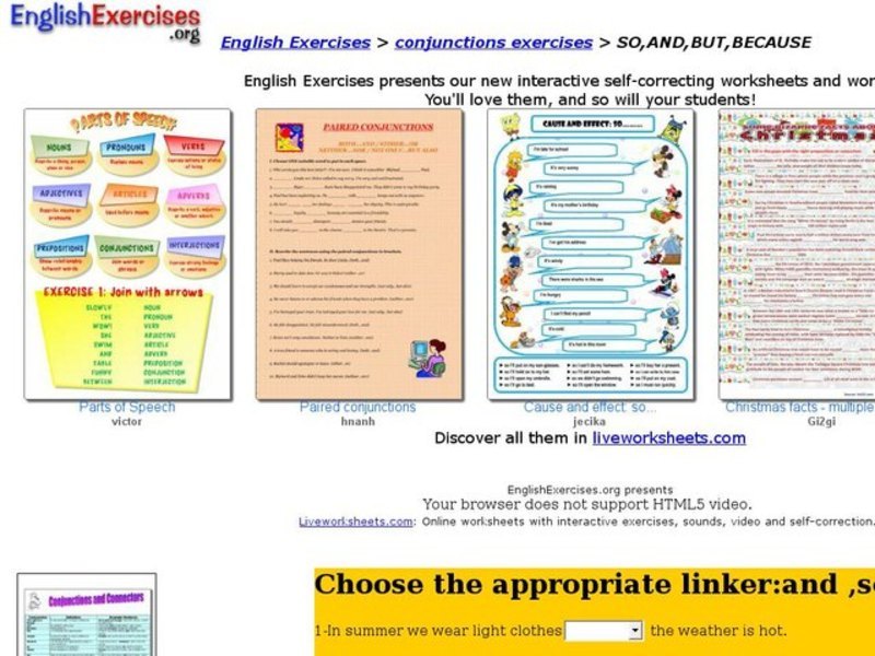 ESL: Conjunctions And/So/But/Because Interactive