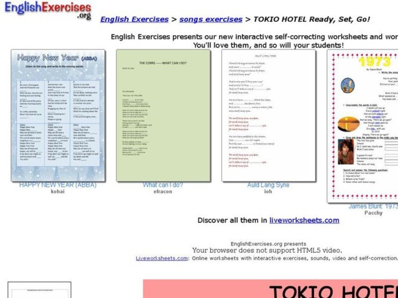 ESL: Song Activity-"Tokio Hotel" Interactive