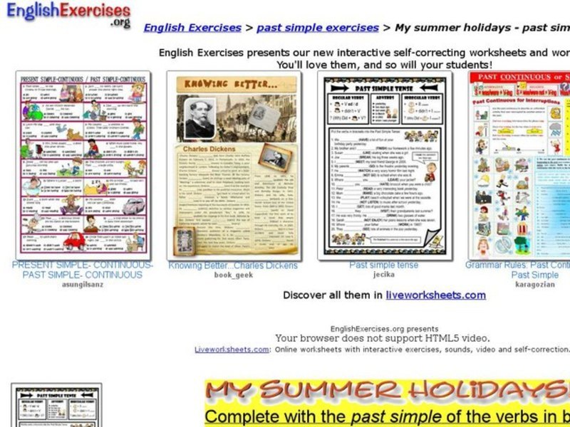 Past Simple Verb Tense - My Summer Holidays! Interactive