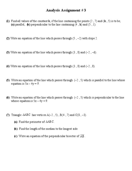 Equation of a Line Worksheet