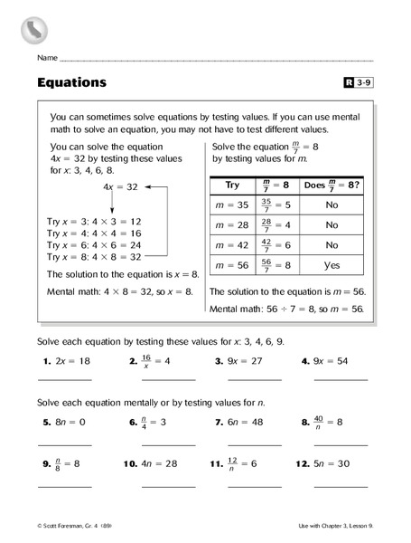 Equations Worksheet