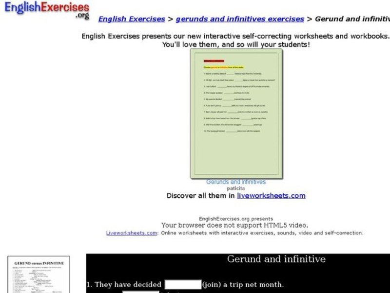 English Exercises: Gerunds and Infinitives 2 Interactive