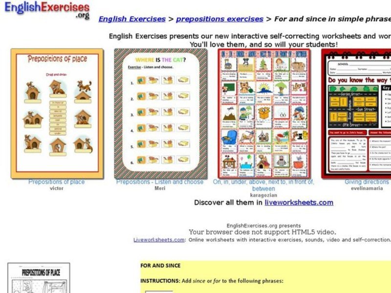 Prepositions Exercises Interactive