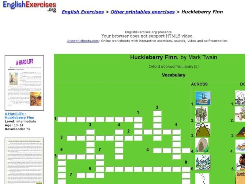 English Exercises: Huckleberry Finn Interactive