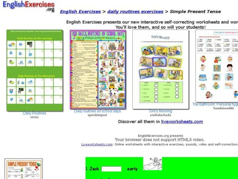 Daily Routine English Exercises - Simple Present Tense Interactive