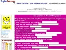 ESL: Questions-Present Progressive Tense Interactive