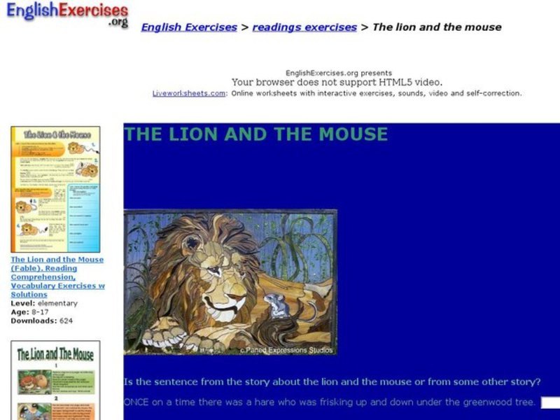 Reading Exercises: "The Lion and the Mouse" Interactive