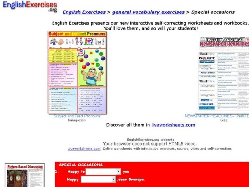 ESL Vocabulary-Special Occasions Interactive