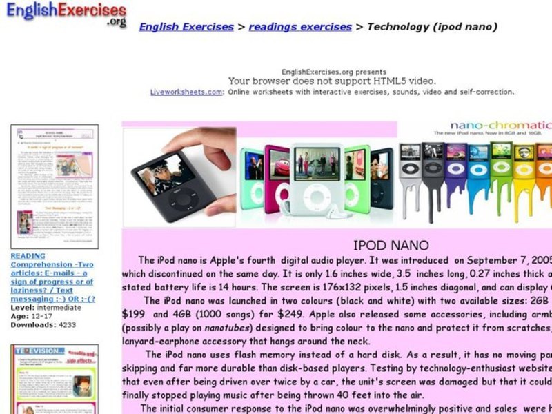 Technology (Ipod Nano) Interactive