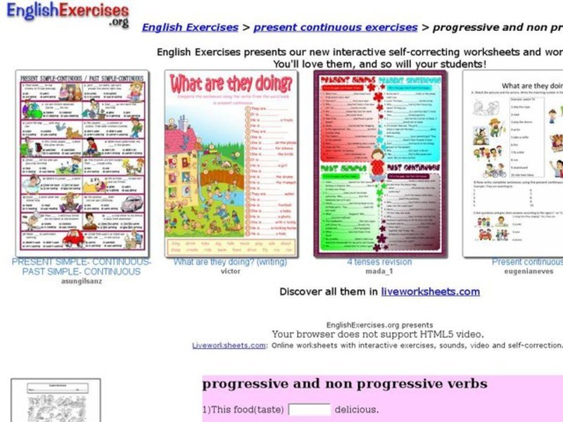 English Exercises: Progressive and Non-Progressive Verbs Interactive