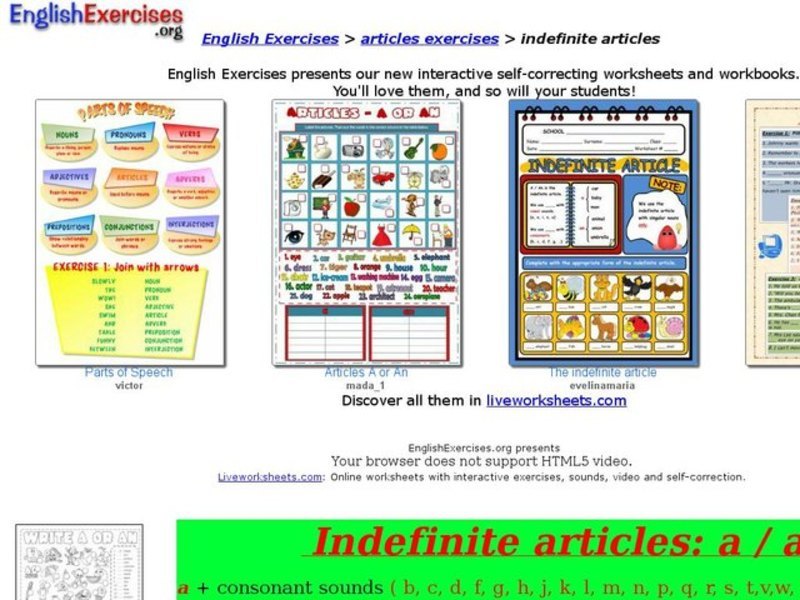 Indefinite Articles: A / An Interactive