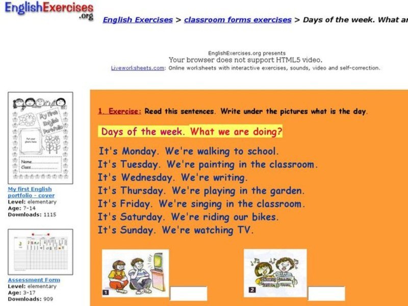 ESL: Weekday Activities Interactive