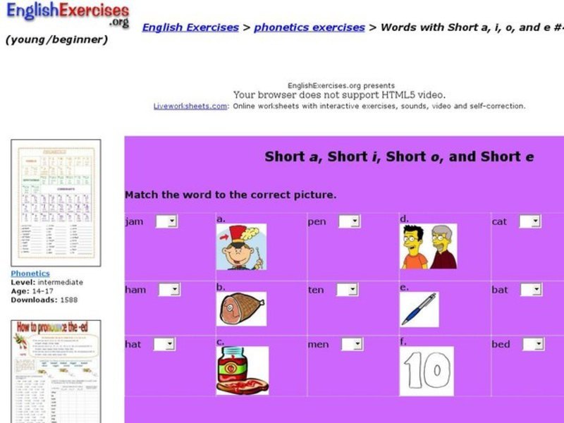 Words with Short A, I, O, and E #4 Interactive