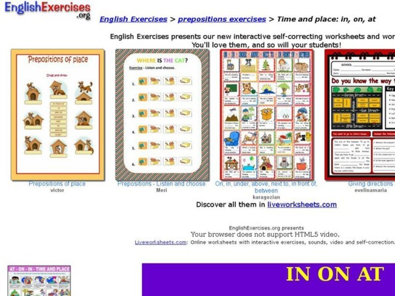 Time and Place: in, on, At Interactive