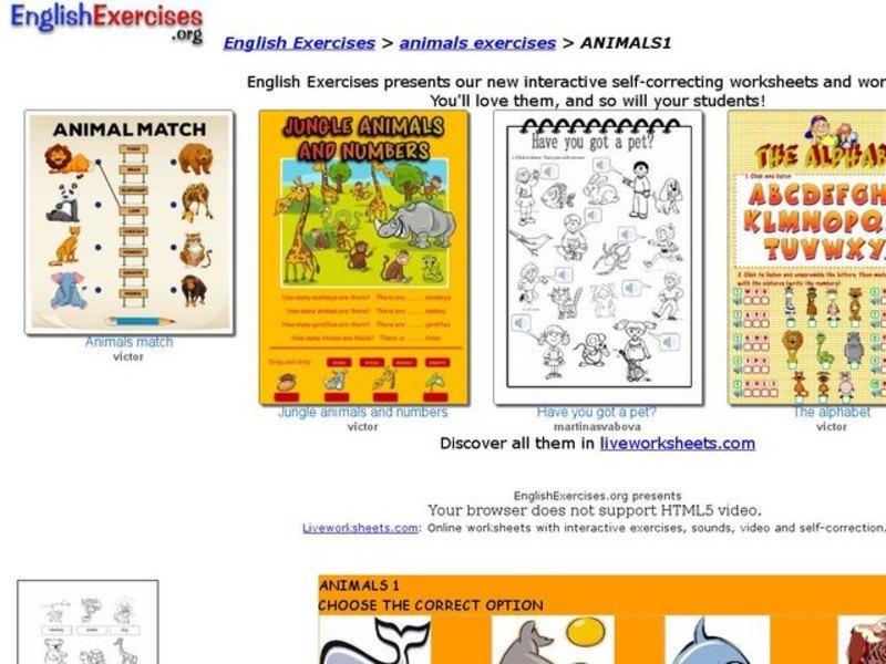 English Exercises: Animals 1 Interactive
