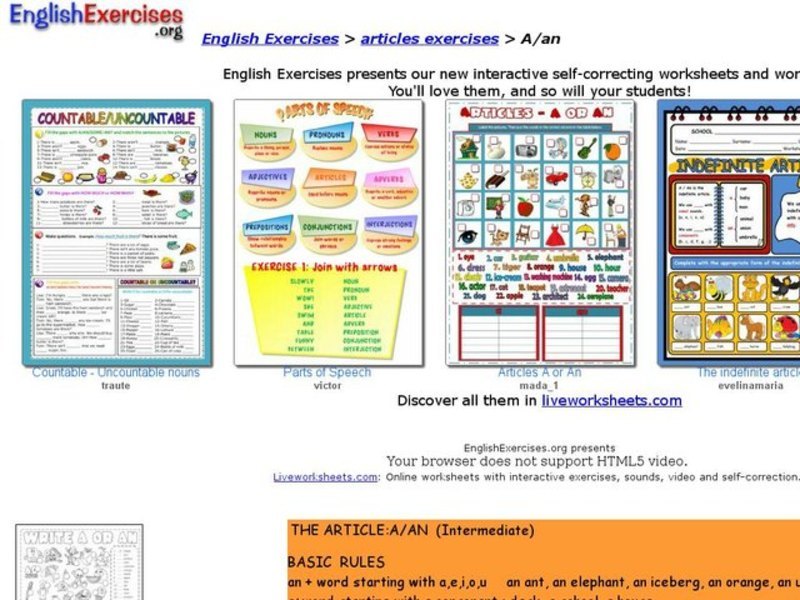ESL: Articles A/An Interactive