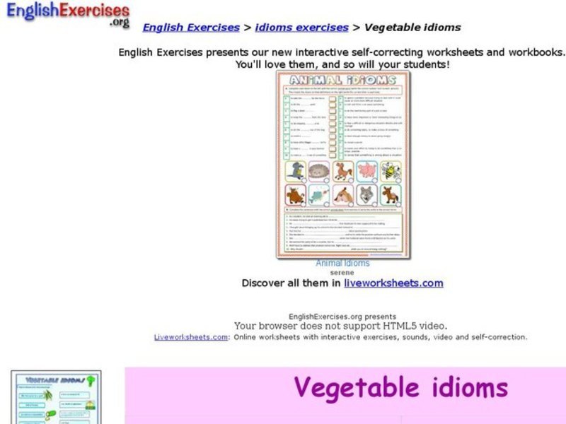 Vegetable Idioms Interactive
