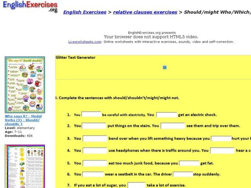 English Exercises: Relative Clauses Interactive