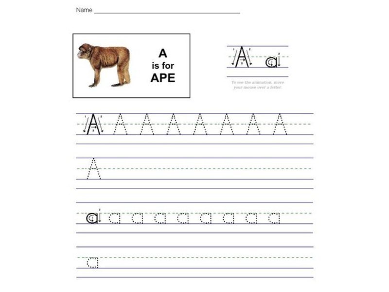 A is for Ape Worksheet
