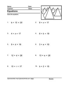 Equations Worksheet