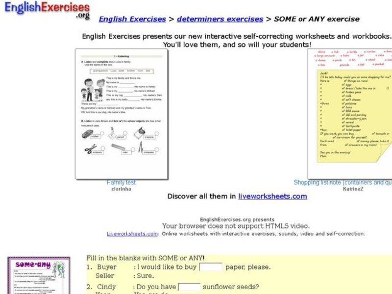 ESL: Determiners-Some/Any Interactive