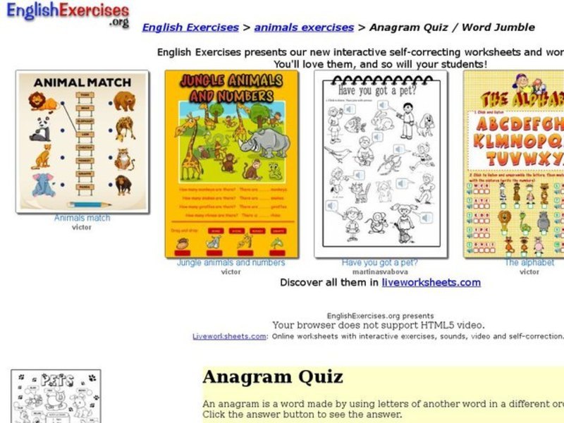 English Exercises: Anagram Quiz Interactive