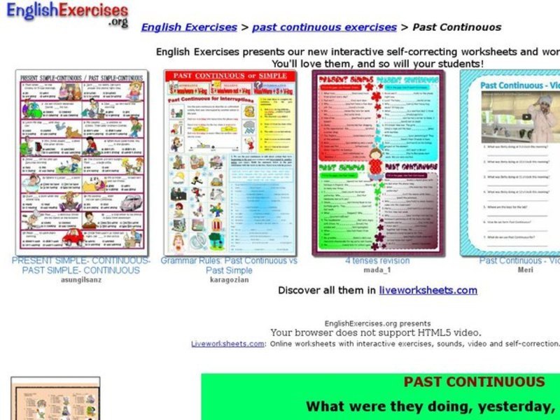 English Exercises - Past Continuous Verb Tense Interactive