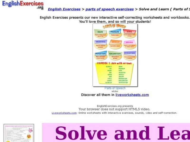 Solve and Learn (Parts of Speech) Interactive