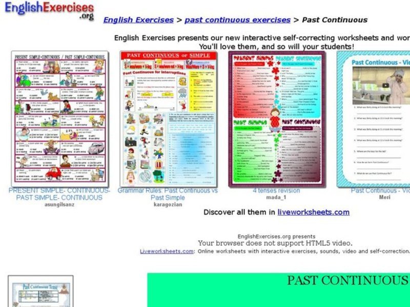 English Exercises: Past Continuous Exercises Interactive
