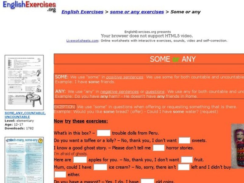 Some or Any Exercises Interactive