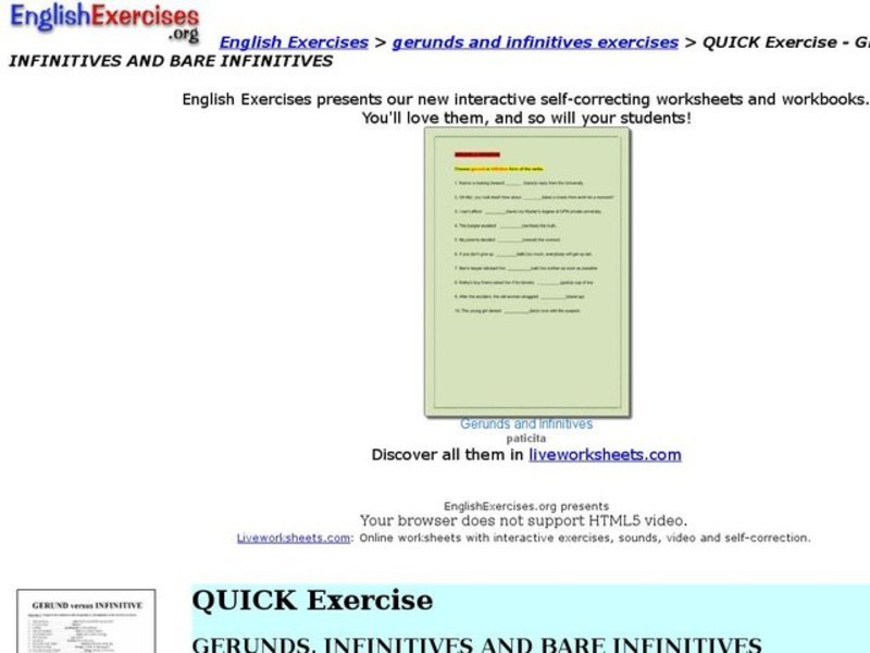 Gerunds and Infinitives Exercise Interactive