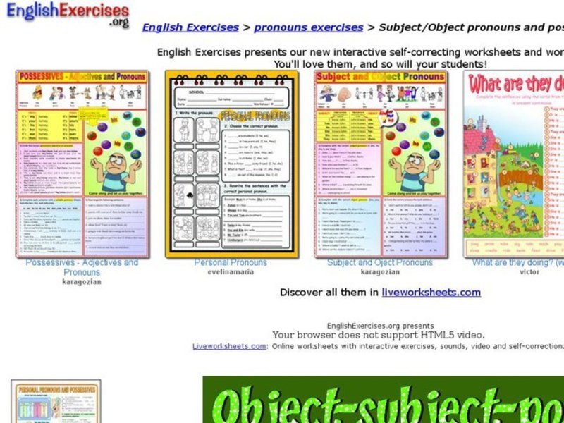 Subject/Object Pronouns and Possessive Adjectives Interactive