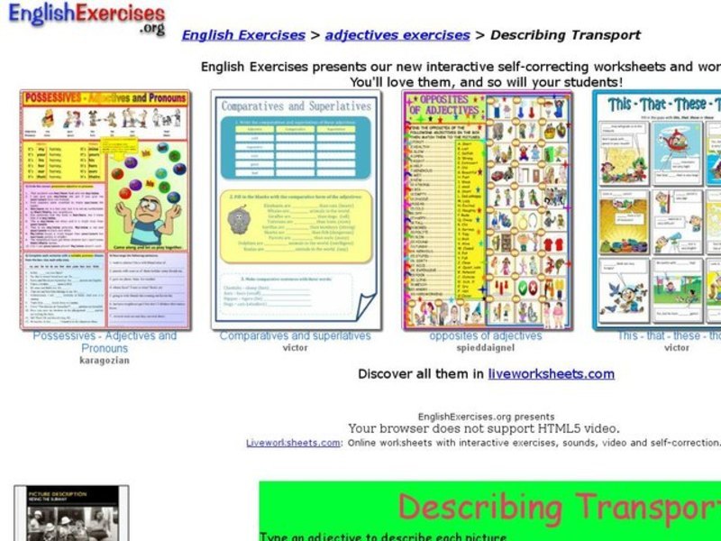 ESL Adjectives-Describing Transport Interactive