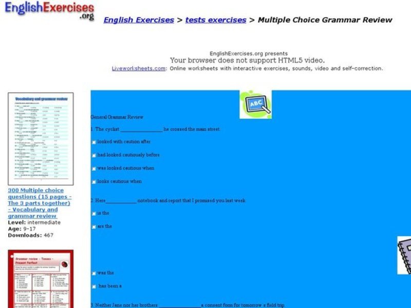 Multiple Choice Grammar Review Interactive