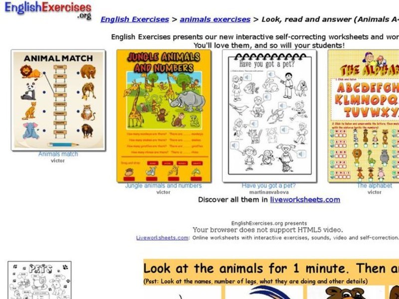 Look, Read, and Answer (Animals A-C) Interactive