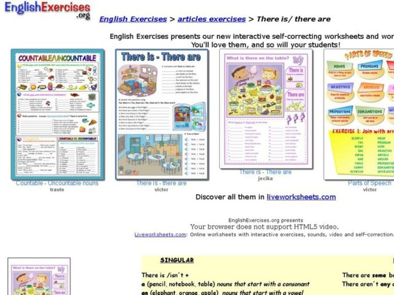 English Exercises: There is and there are Interactive