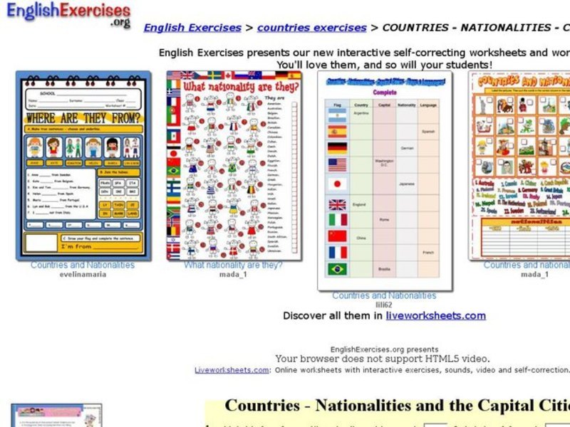 Countries - Nationalities and the Capital Cities Exercises Interactive