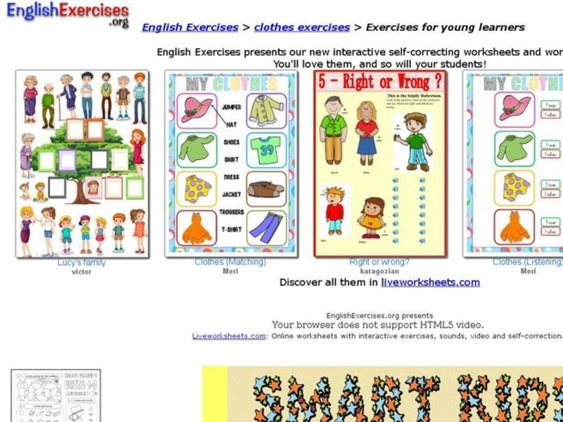 English Exercises: Clothes Exercises Interactive