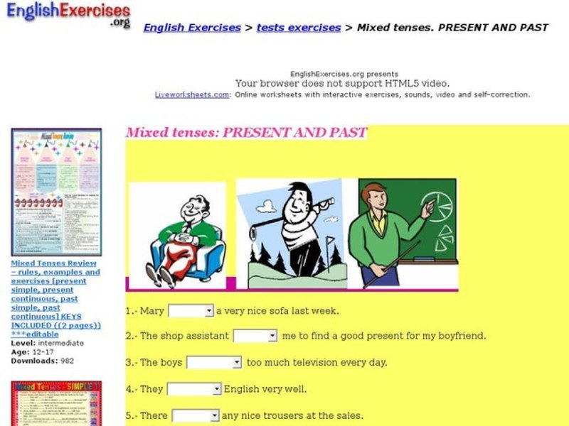 English Exercises: Past and Present Verbs Interactive