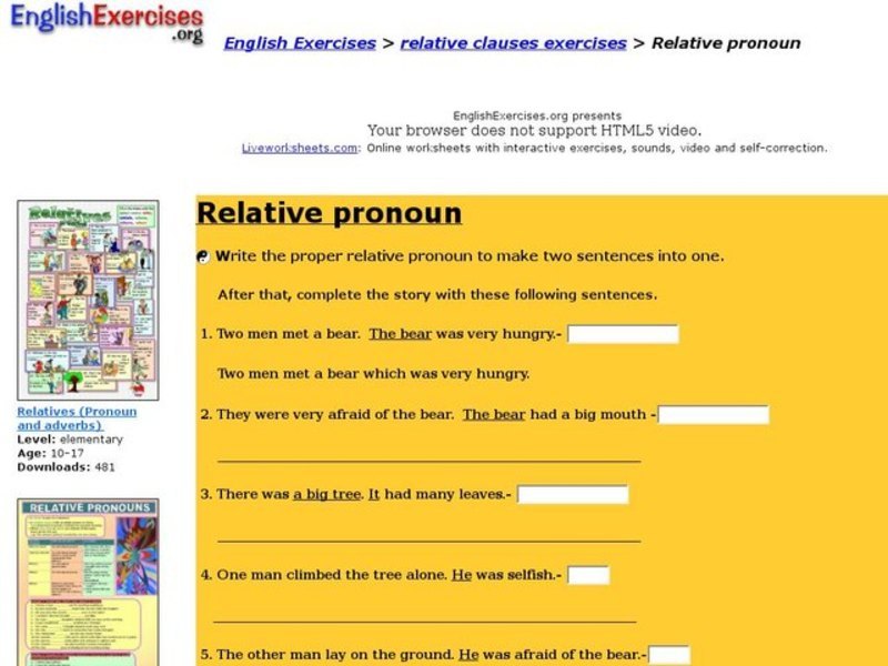 English Exercises: Relative Pronouns Interactive