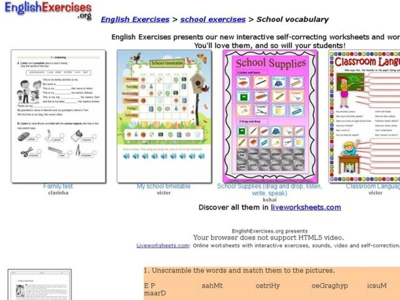 School Vocabulary Interactive