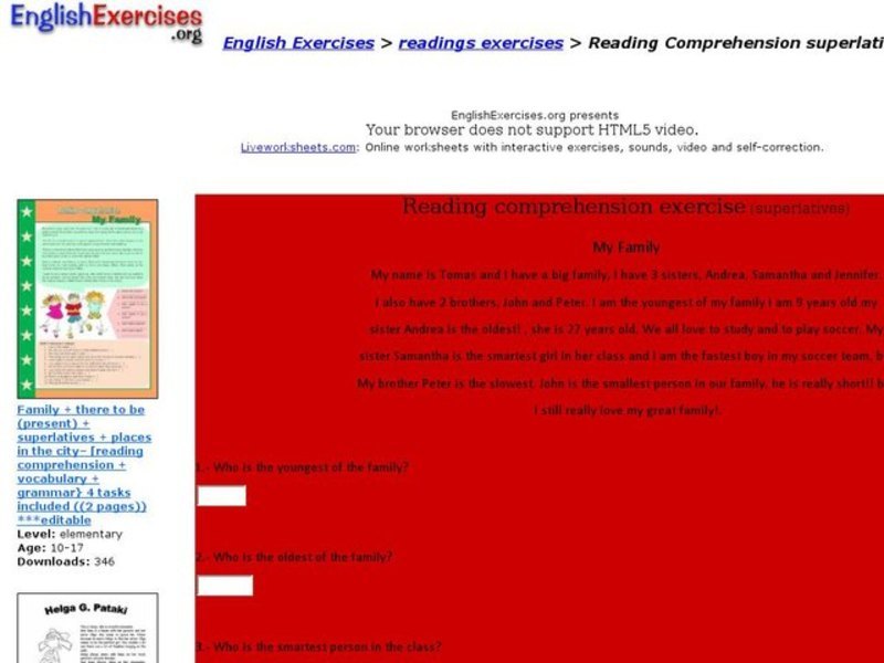Reading Comprehension Superlatives Interactive