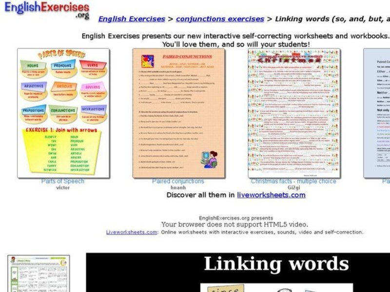 ESL Conjunction Exercises Interactive